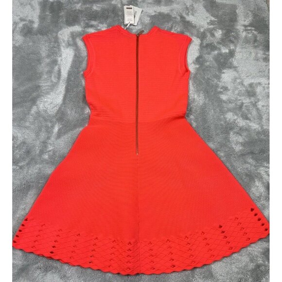 NWT Ted Baker Dress Womens 3 US 8 Neon Pink Coral Zaralie Jacquard Knit Skater - Picture 2 of 12
